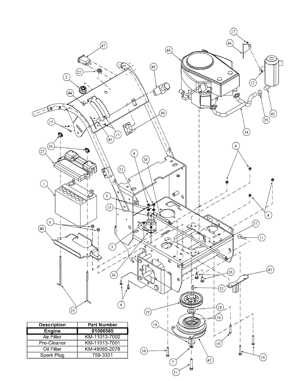 Kawasaki Engine Assembly Diagram and Parts List for HF1748 55AF3D4V150-WAM Cub Cadet Lawn Mower